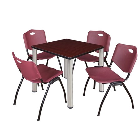 Kee Kee Square Table & Chair Set, Wood, Metal, Plastic Top, Mahogany TB3030MHBPCM47BY